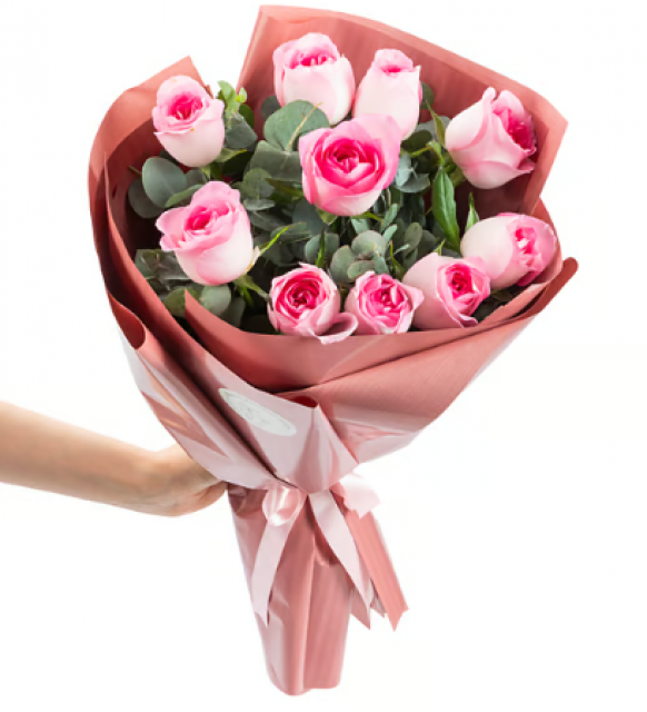 Somon Buket Kağıdında 10'lu Pembe Gül Buketi